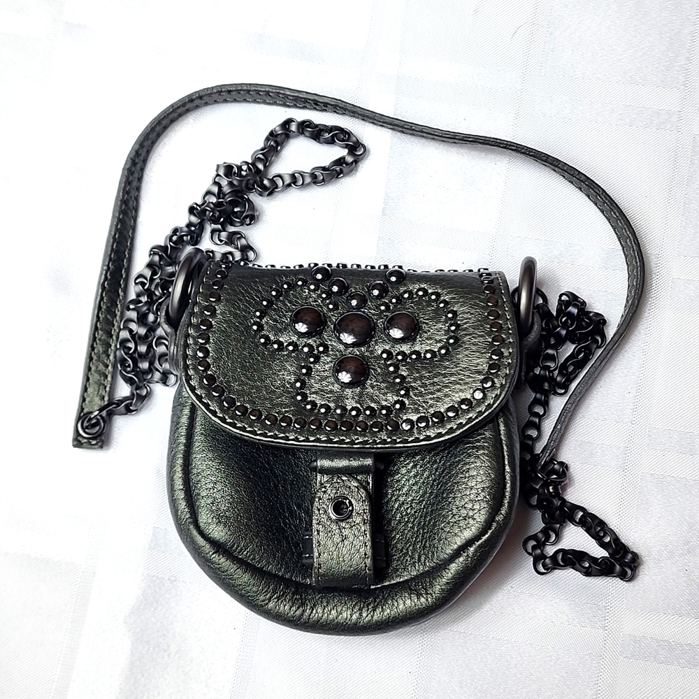 Hugo Boss Mini Crossbody Pebbled Leather Saddle Bag